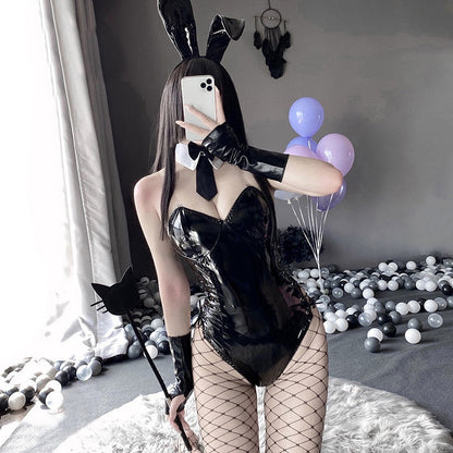 Cosplay Bunny Costume PU Leather One Piece Bodysuit Mai Sakurajima Rabbit Suit Kawaii Ears 8 Pcs Anime Outfit For Women