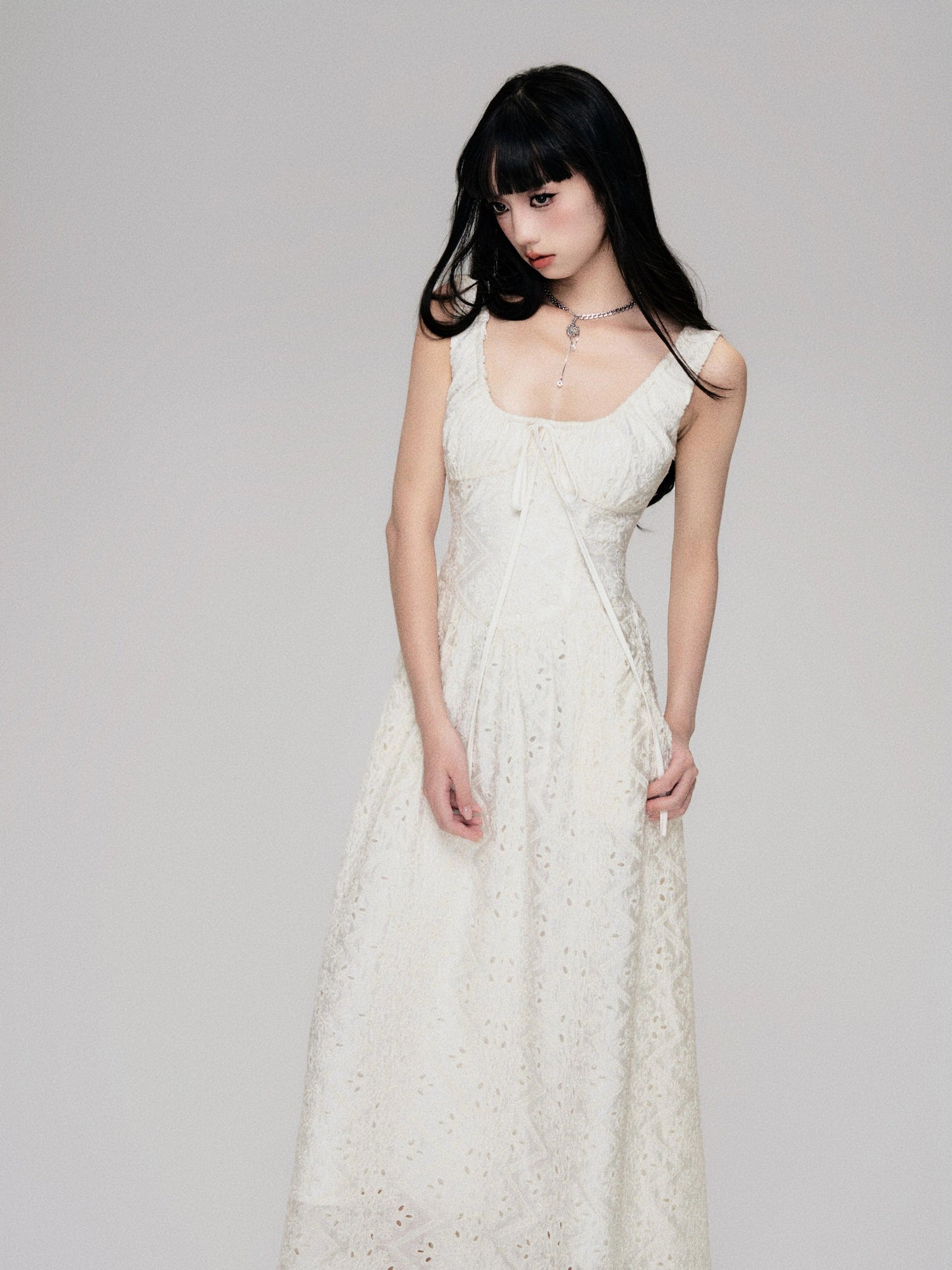 lace enchantment maxi dress - women's romantic full-length lace gown