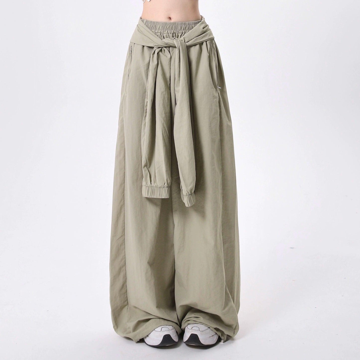 women's wide-leg palazzo pants - elastic waist maxi skirt overlay with front tie