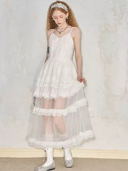 Romantic Hollow Embroidery Lace Camisole Dress