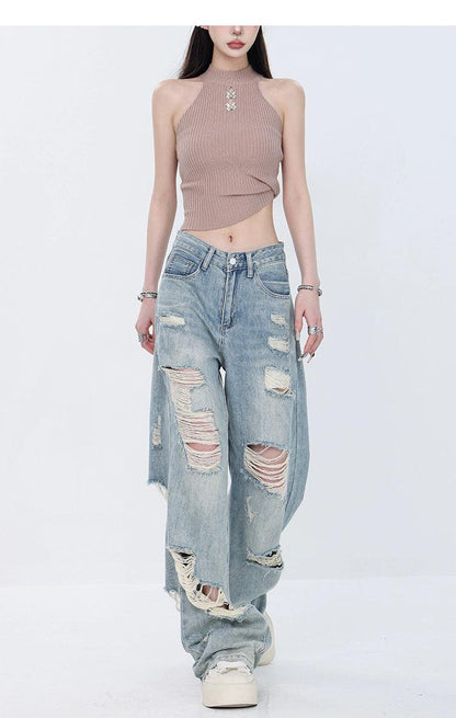 vintage grunge distressed wide-leg jeans