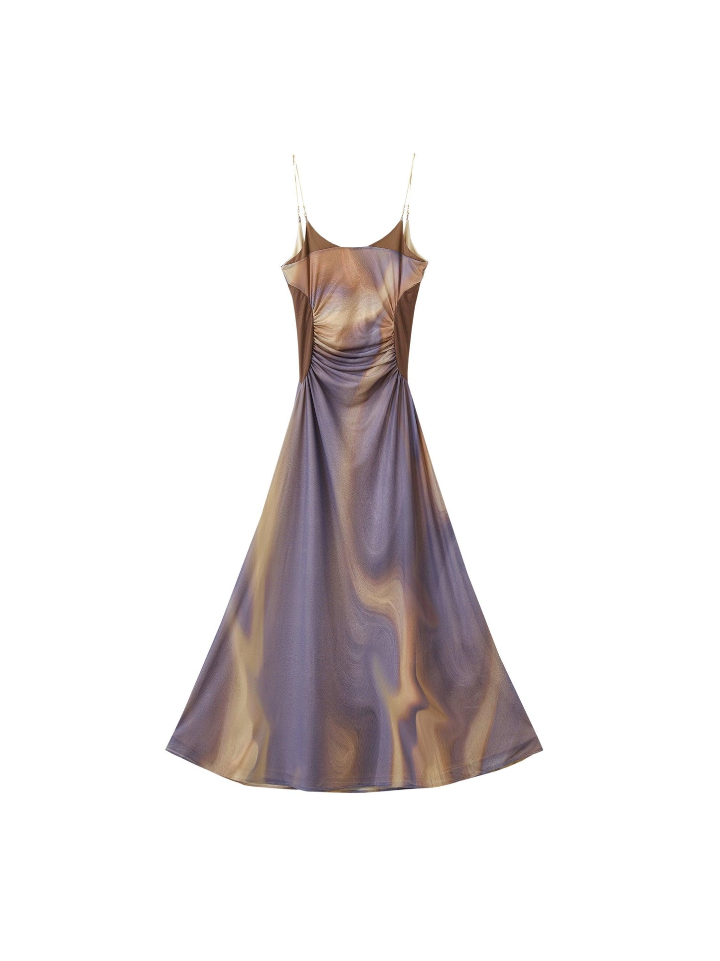 elegant satin maxi dress - women's spaghetti strap a-line evening gown with ruched waist detail