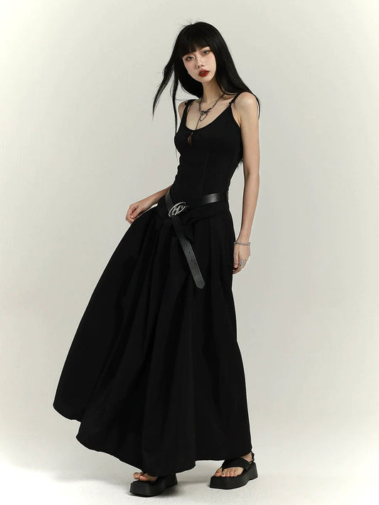 chinese black long slip dress