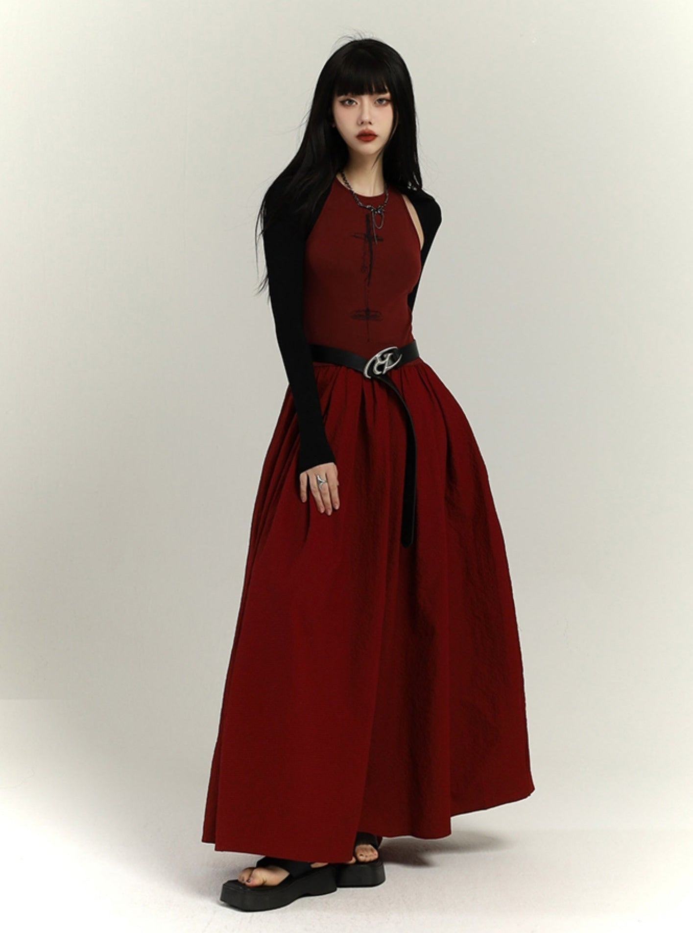 crimson elegance maxi dress