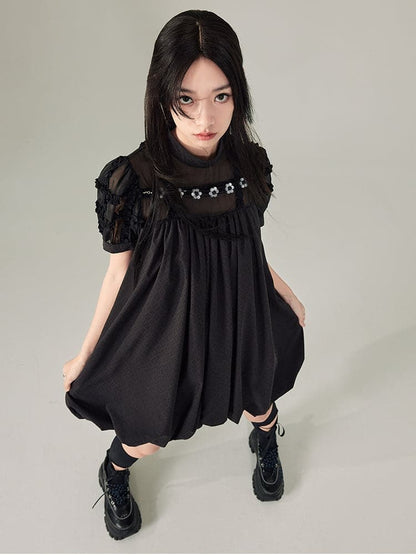 black beaded short sleeve dress