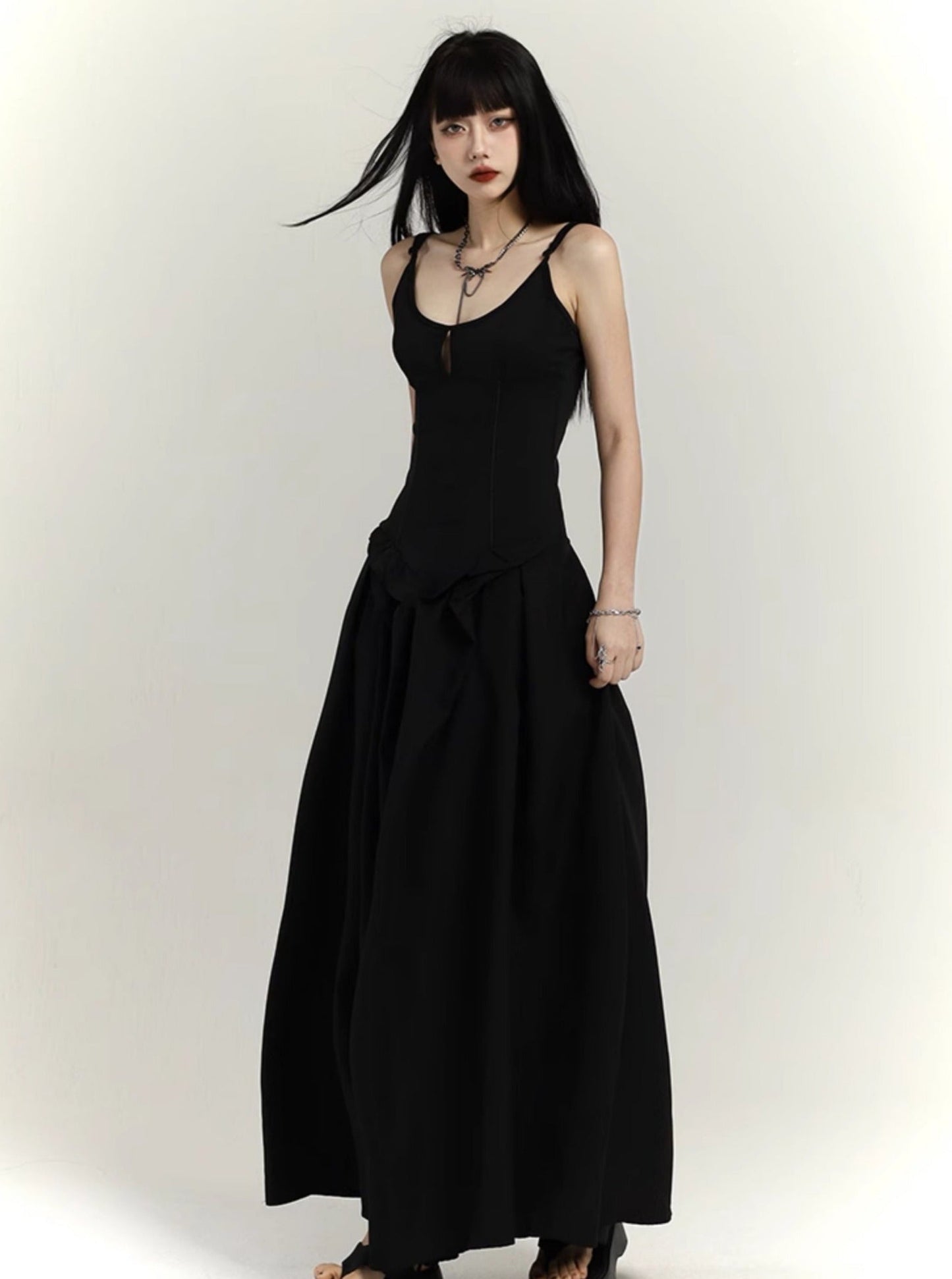 chinese black long slip dress