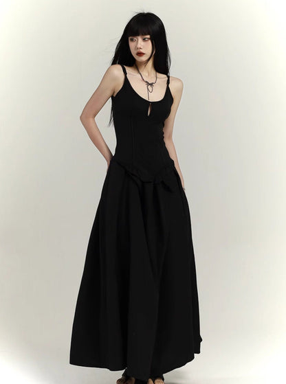 chinese black long slip dress