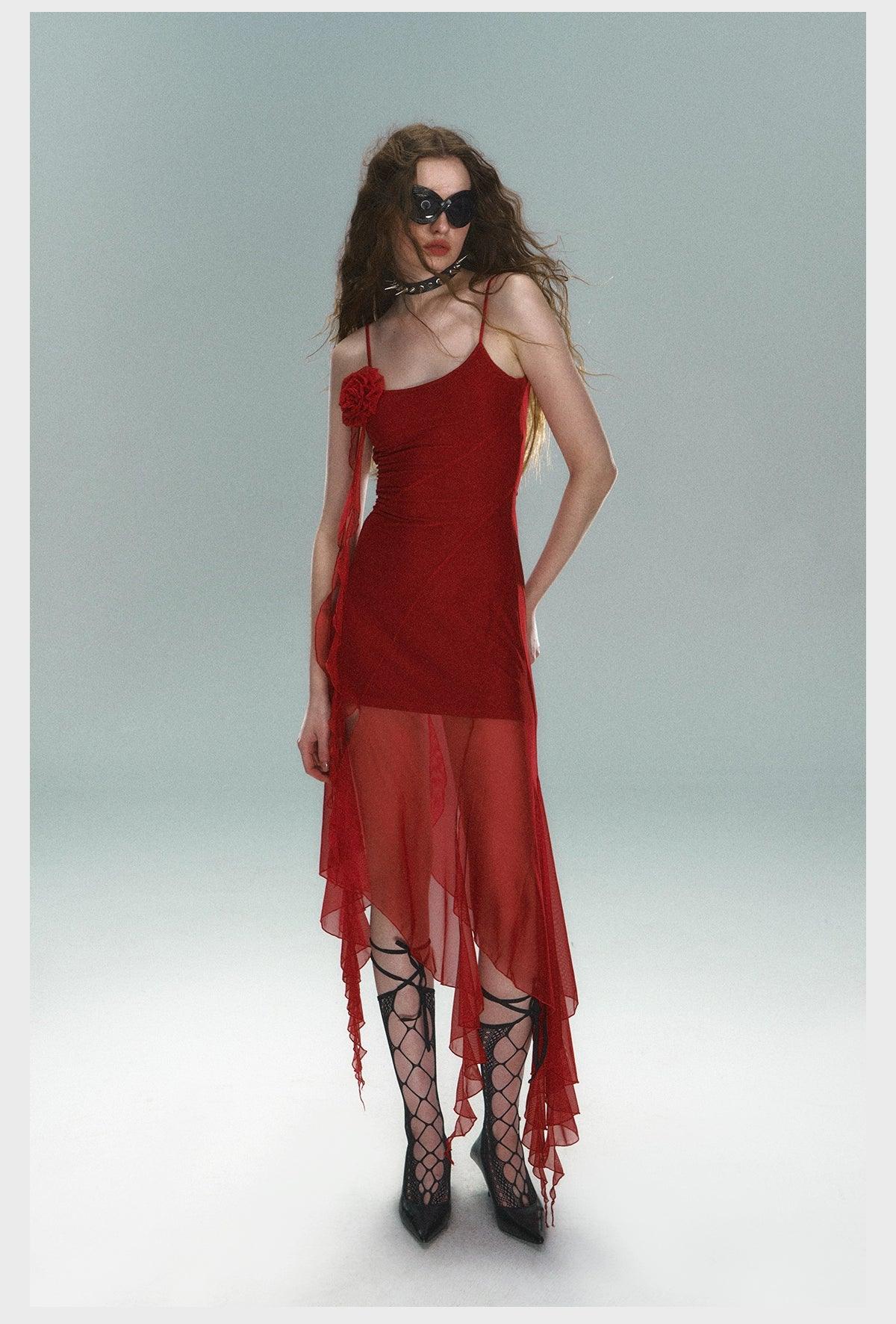 scarlet siren asymmetric slip dress