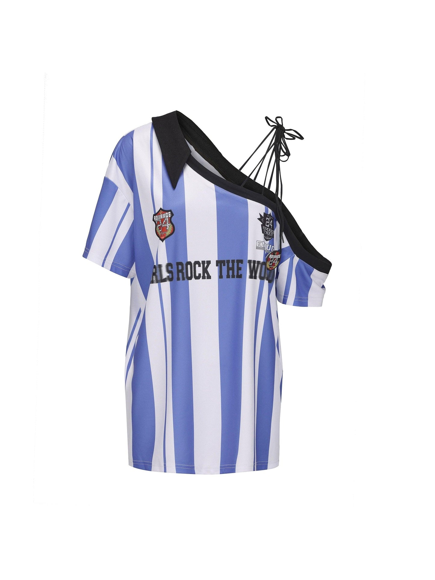 striped off-shoulder soccer jersey - unisex asymmetric one-sleeve sports top