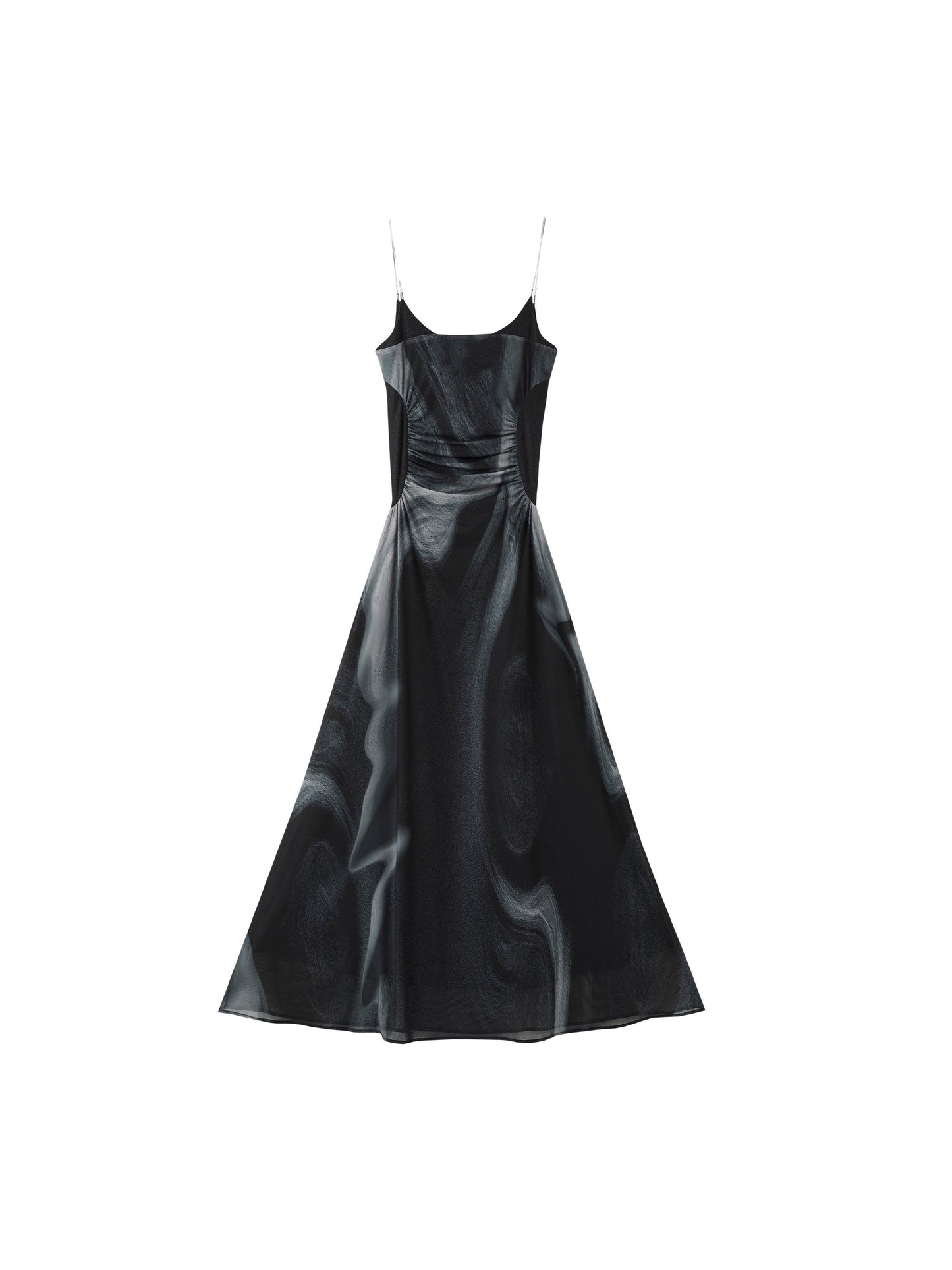 elegant satin maxi dress - women's spaghetti strap a-line evening gown with ruched waist detail