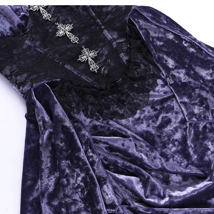 gothic velvet corset dress set - purple high-low gown with lace trim and black lace bolero