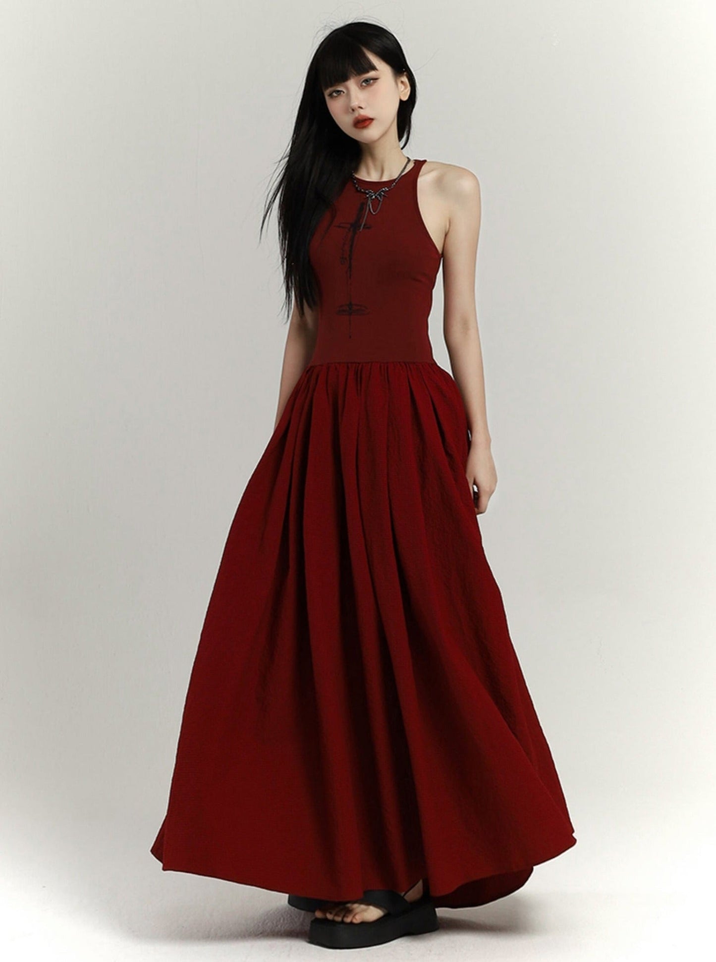 crimson elegance maxi dress