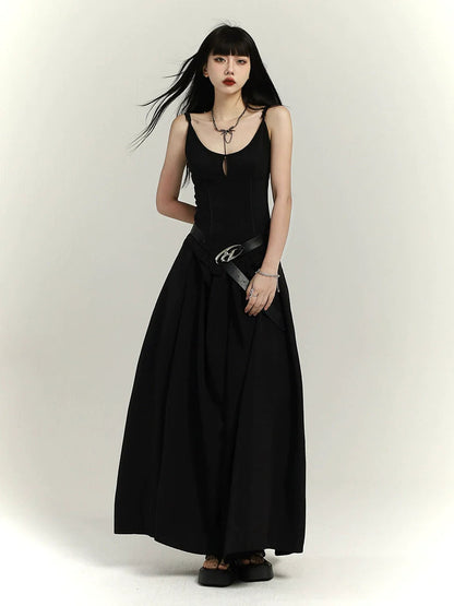 chinese black long slip dress