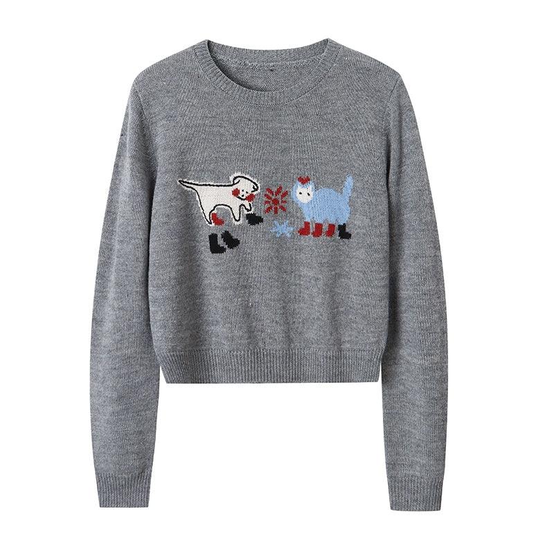 women's festive dog and cat sweater - holiday knit pullover with animal graphics