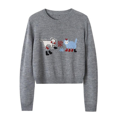 women's festive dog and cat sweater - holiday knit pullover with animal graphics