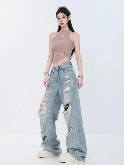 vintage grunge distressed wide-leg jeans