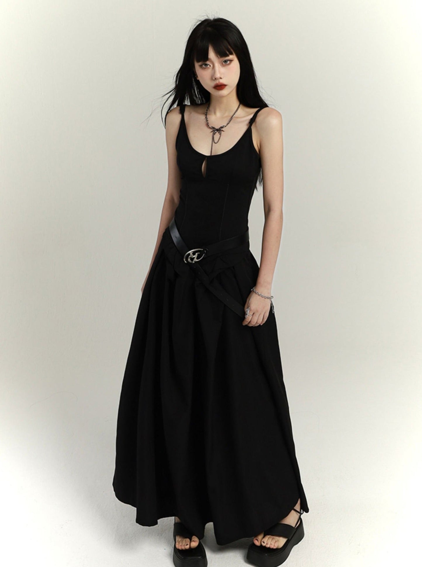 chinese black long slip dress