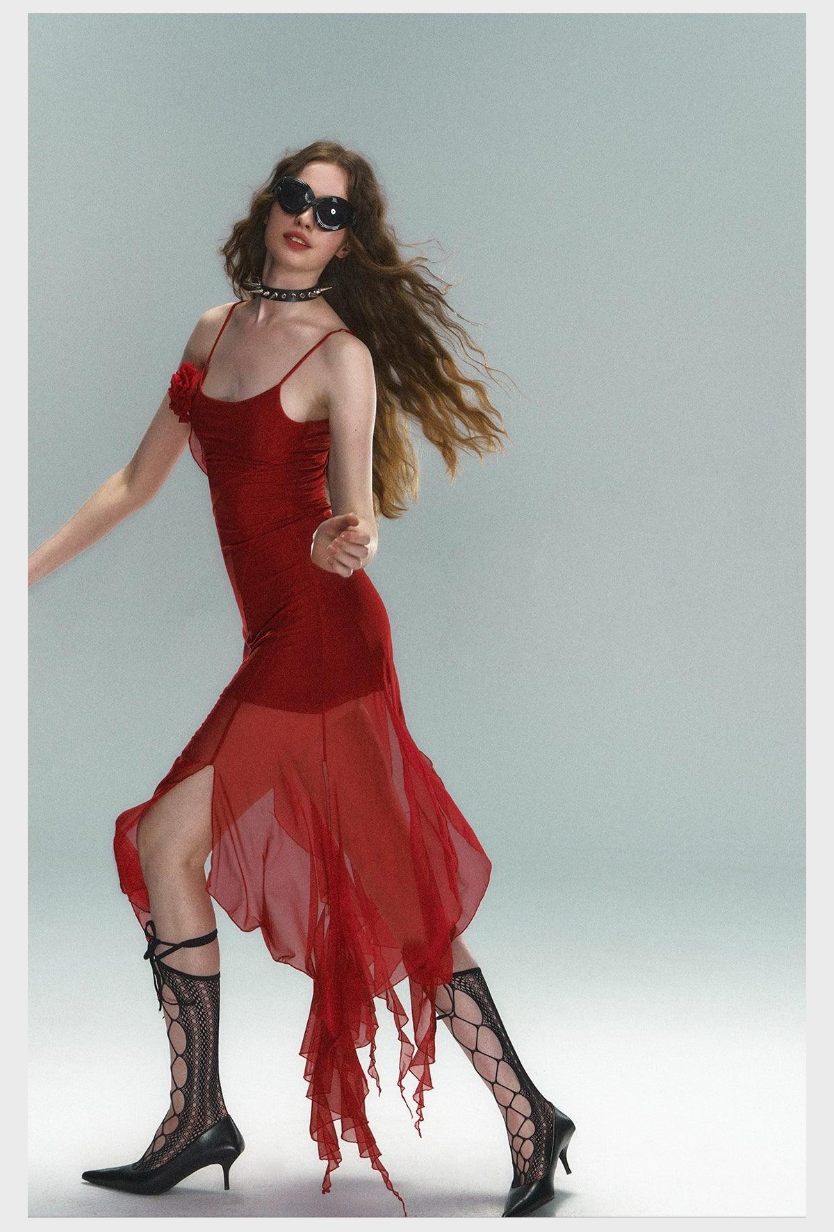 scarlet siren asymmetric slip dress