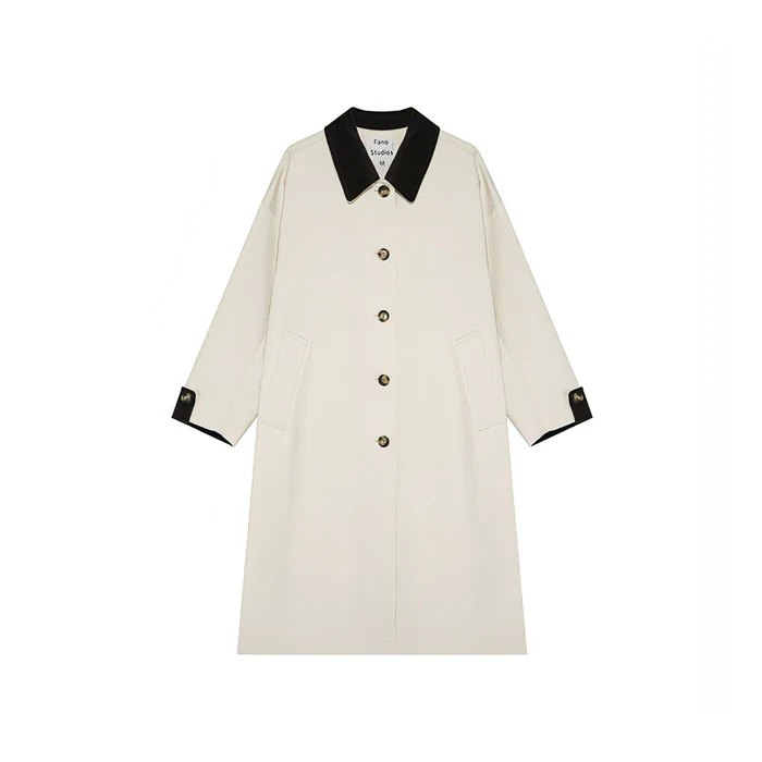 new retro color-block long trench coat