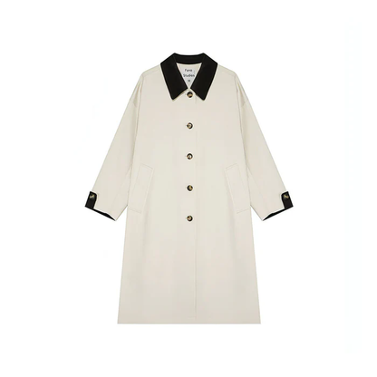 new retro color-block long trench coat