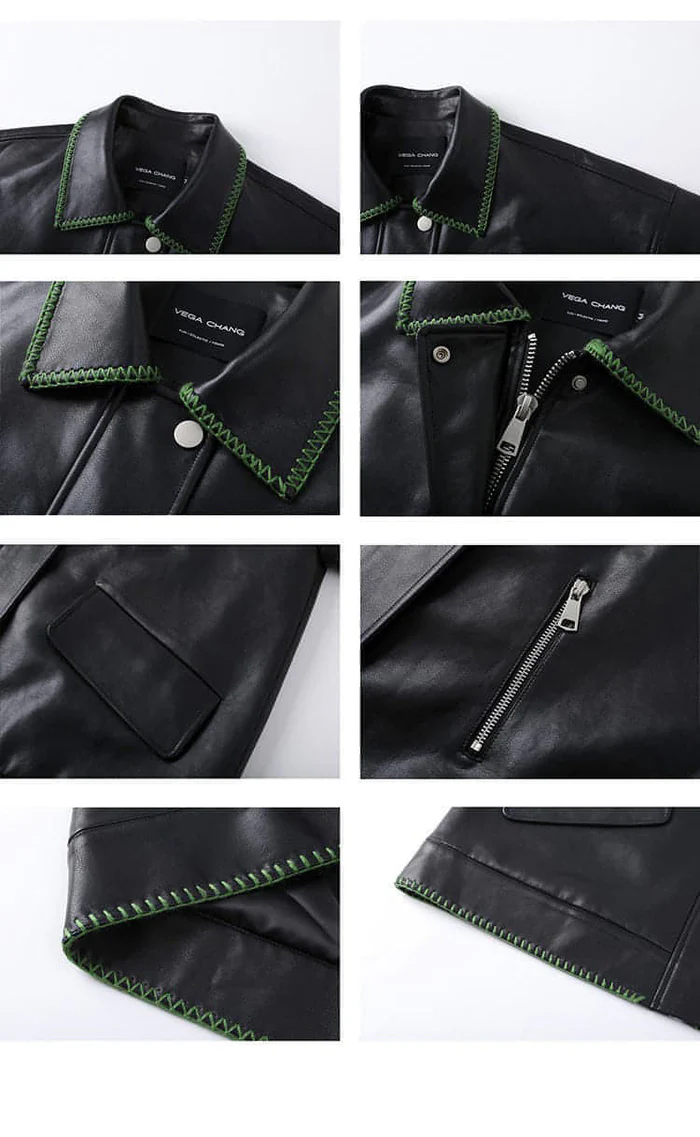 autumn black leather jacket , loose slimming biker style pu jacket