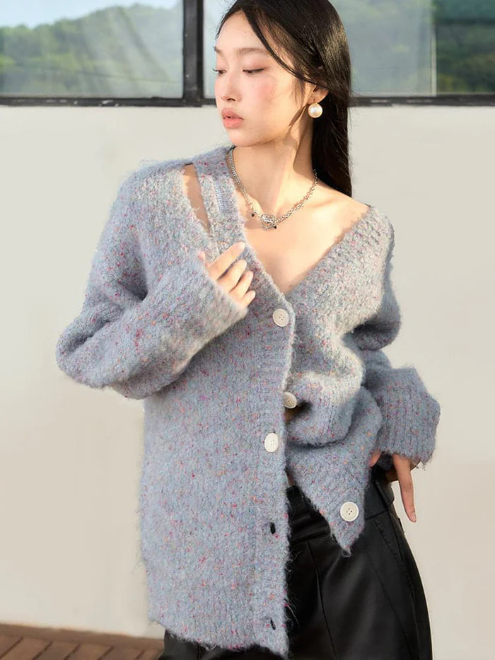 cut-out v-neck knitted cardigan