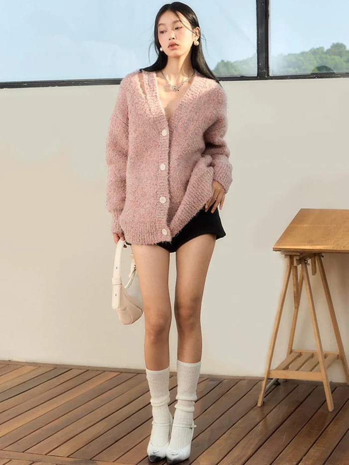 cut-out v-neck knitted cardigan