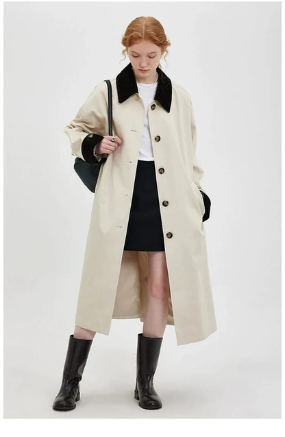 new retro color-block long trench coat