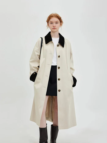 new retro color-block long trench coat