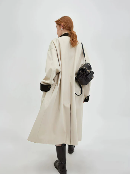 new retro color-block long trench coat