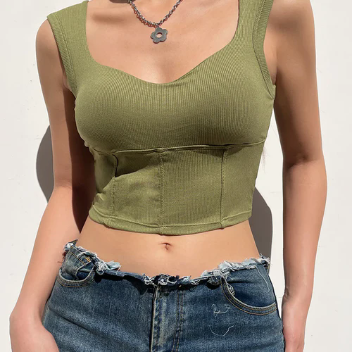 Basic Solid Ribbed Padded Short Vest Sporty Underwear Crop Top Summer Casual Fashion Fitness Tank Top Female Outfits