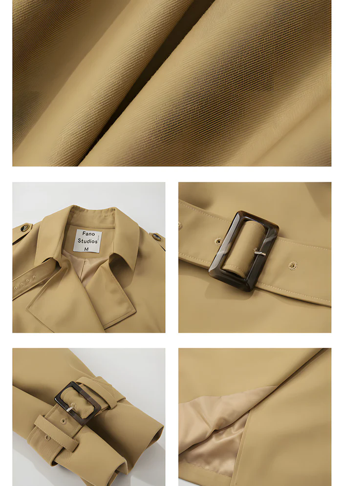 khaki double-breasted trench coat