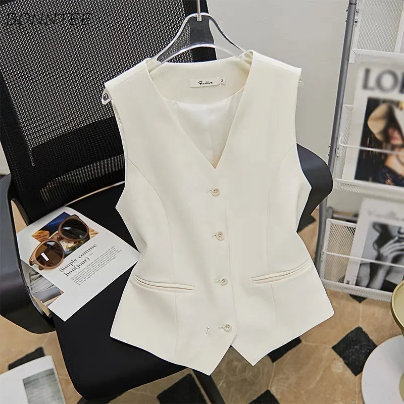 Vests Women Layering Slim Fit Chic Trendy Summer All-match Solid Harajuku Korean Fashion Office Lady Popular Profession Style