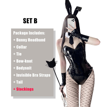 Cosplay Bunny Costume PU Leather One Piece Bodysuit Mai Sakurajima Rabbit Suit Kawaii Ears 8 Pcs Anime Outfit For Women