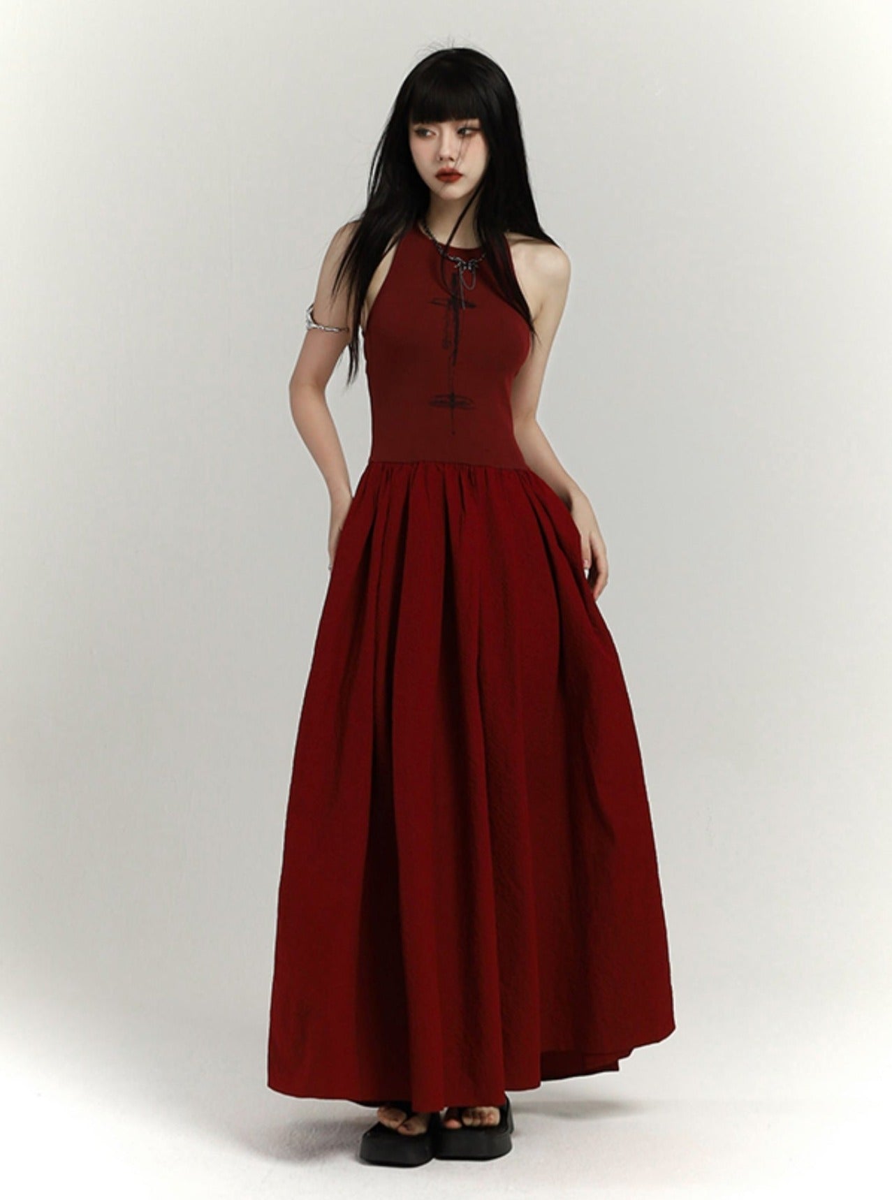 crimson elegance maxi dress