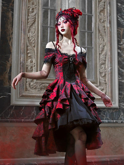 gothic victorian-inspired off-shoulder layered dress