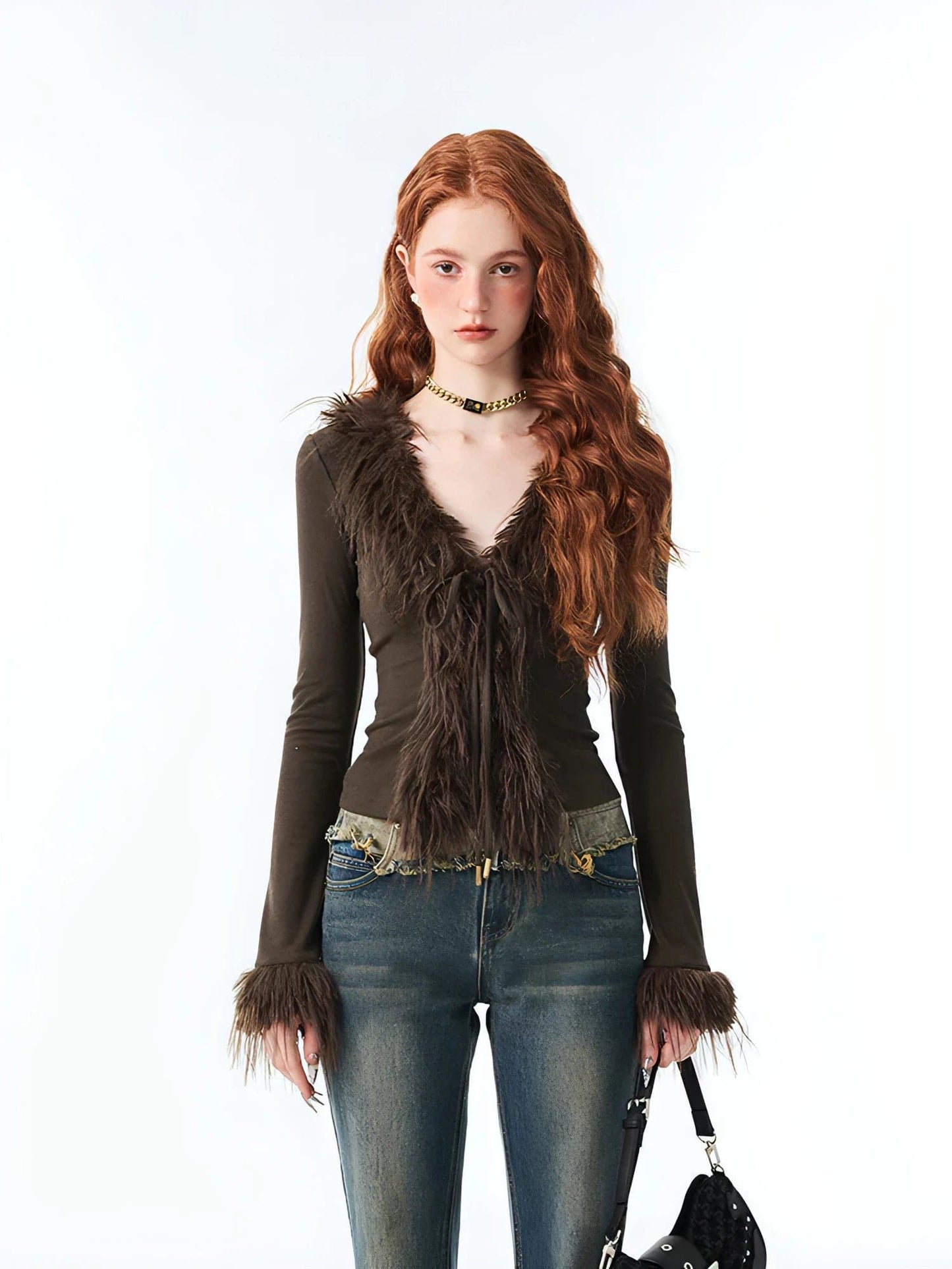 1jinn fuzzy furry collar knitwear