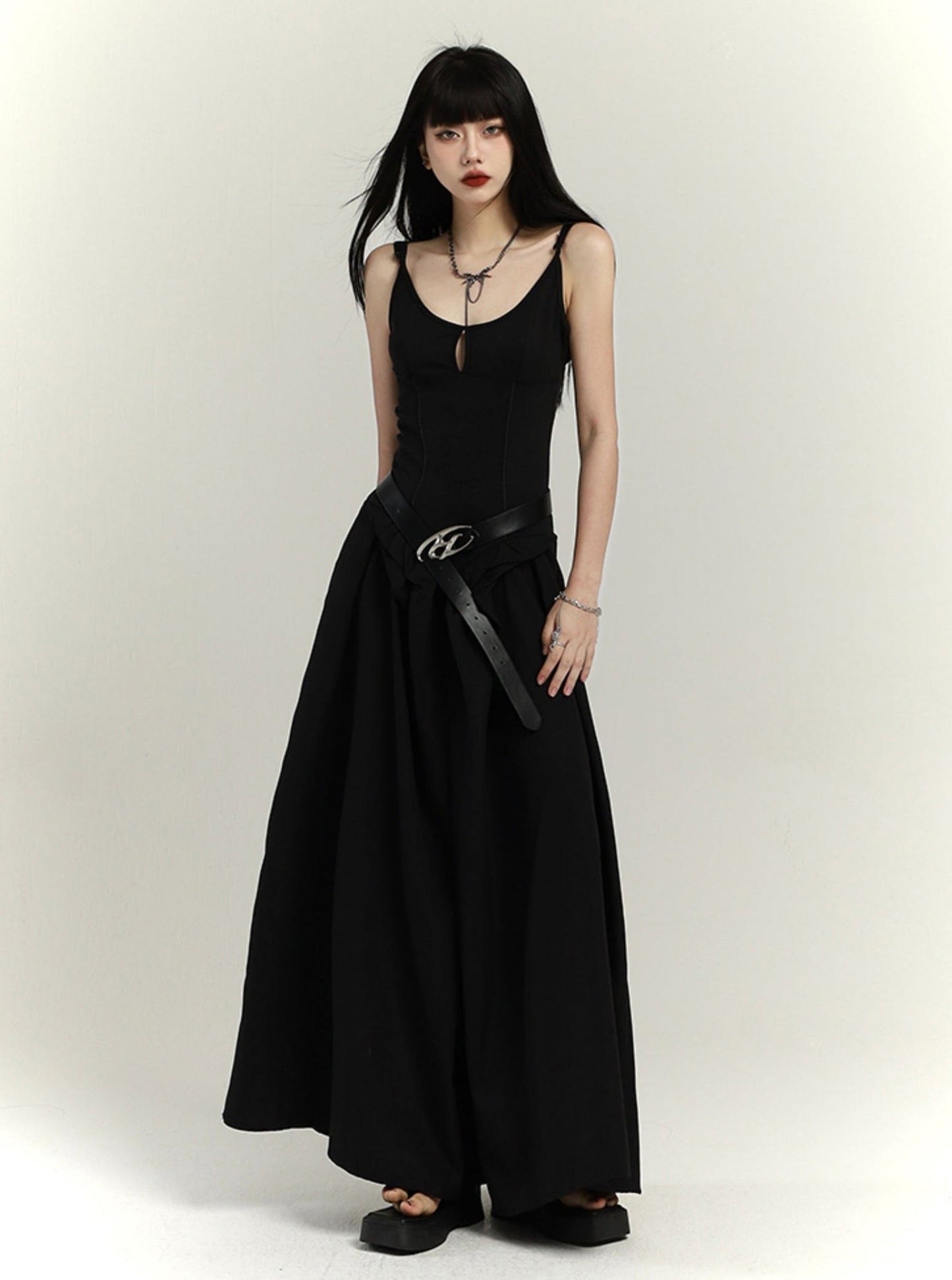 chinese black long slip dress