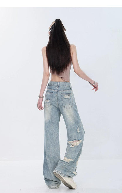 vintage grunge distressed wide-leg jeans