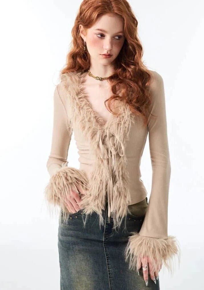 1jinn fuzzy furry collar knitwear