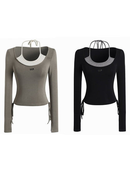 dual strap neck t-shirt