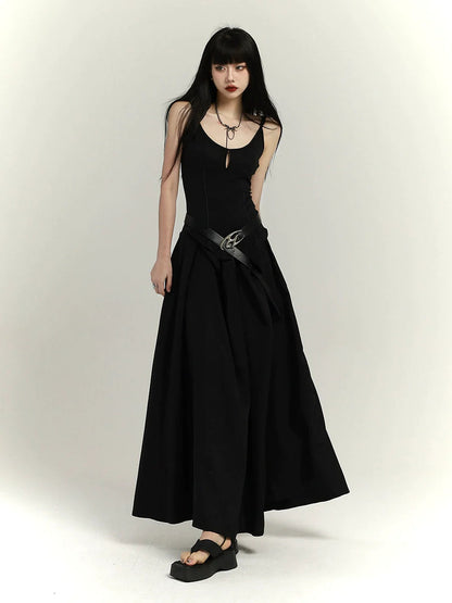 chinese black long slip dress