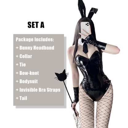 Cosplay Bunny Costume PU Leather One Piece Bodysuit Mai Sakurajima Rabbit Suit Kawaii Ears 8 Pcs Anime Outfit For Women