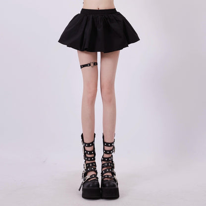 high-waisted flared mini skirt - solid black skater style with elastic waistband