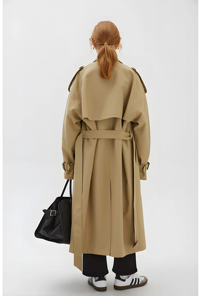 khaki double-breasted trench coat