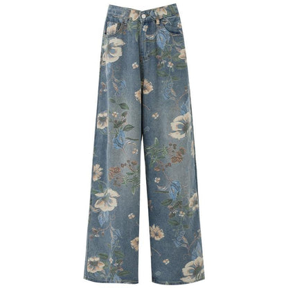 breezy bloom distressed wide-leg jeans