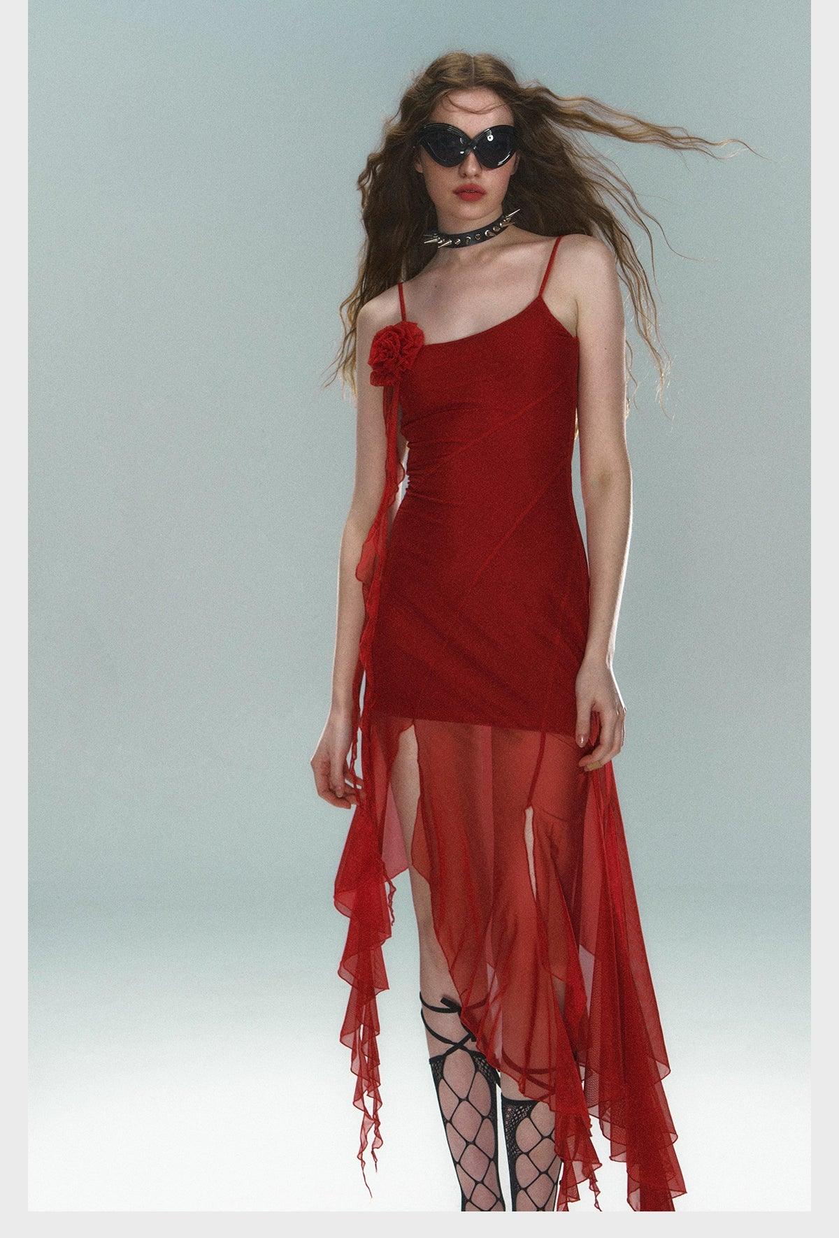 scarlet siren asymmetric slip dress