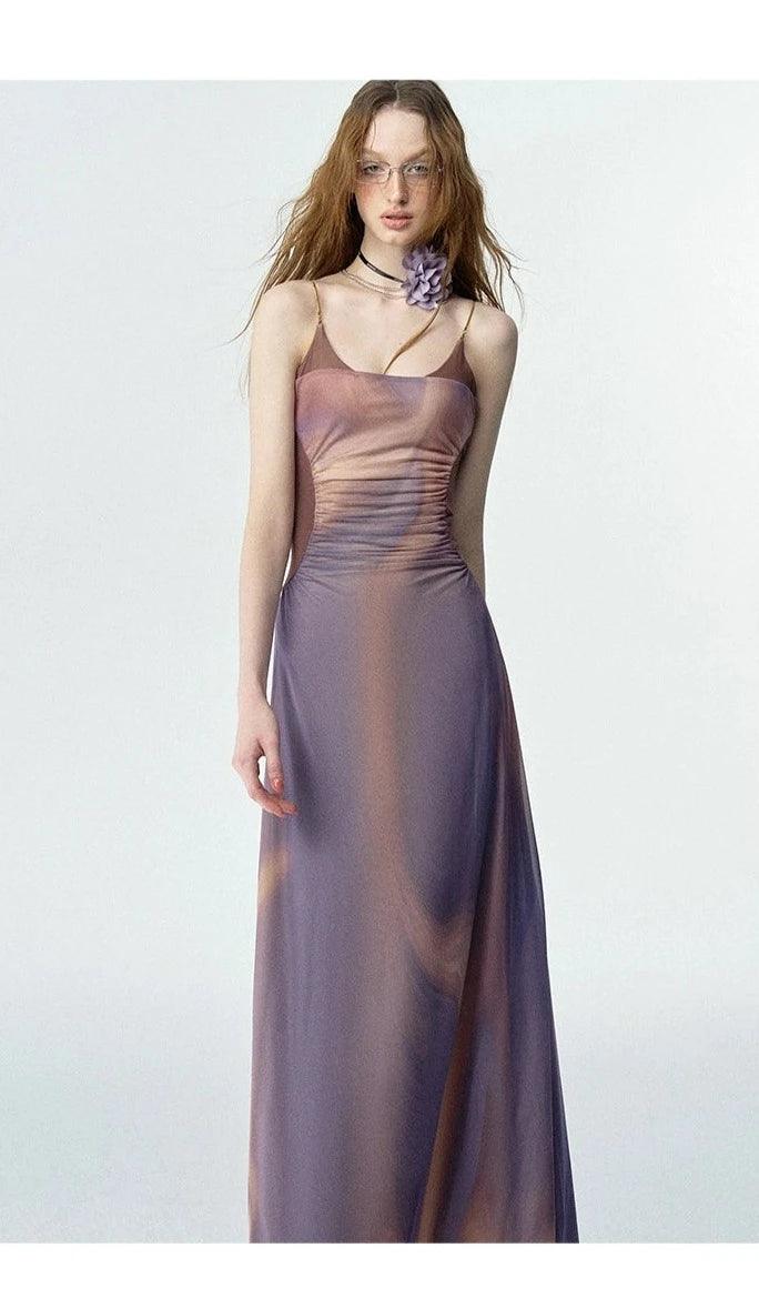 elegant satin maxi dress - women's spaghetti strap a-line evening gown with ruched waist detail