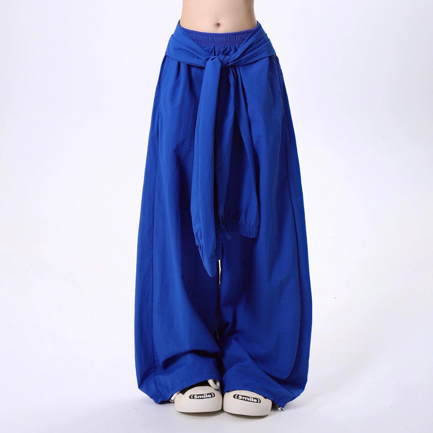 women's wide-leg palazzo pants - elastic waist maxi skirt overlay with front tie