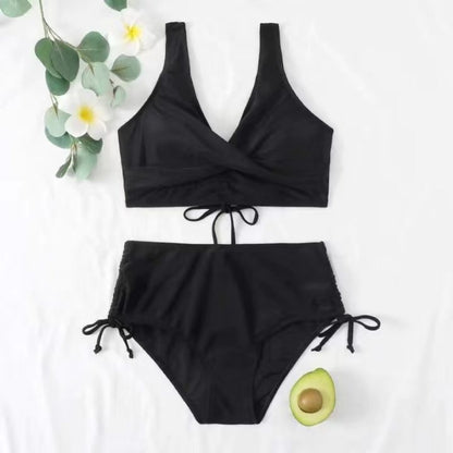 BLACK TWIST FRONT DRAWSTRING SIDE BIKINI SET